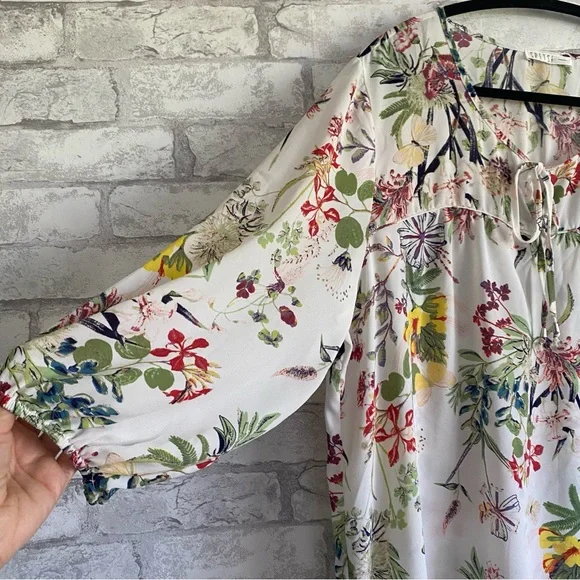 Spense Woman V Neck 3/4 Sleeve Floral Cream red yellow Top Plus Size 2X - Picture 7 of 7